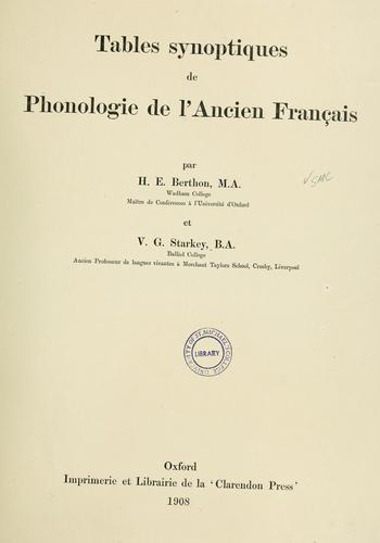 Tables synoptiques de phonologie de l'ancien français by Henry Edward Berthon cover
