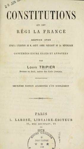Constitutions qui ont régi la France depuis 1789 by France cover