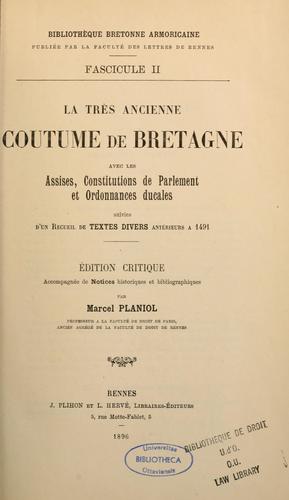 La très ancienne coutume de Bretagne by Bretagne (France) cover