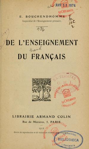 De l'enseignement du français by E. Bouchendhomme cover