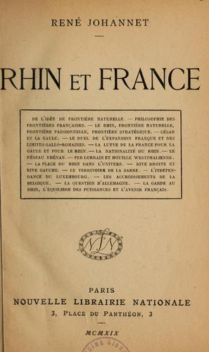 Rhin et France ... by René Johannet cover