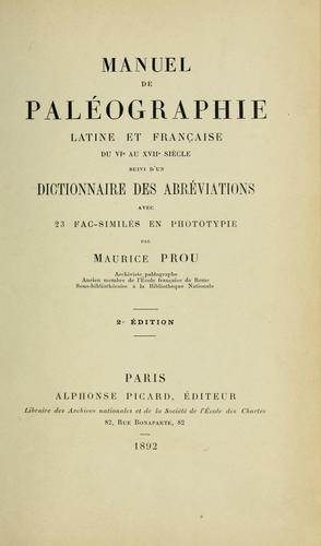 Manuel de paléographie by Prou, Maurice cover