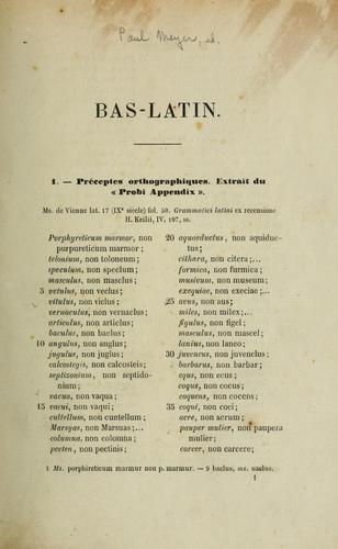 Bas-latin. Provençal. Français by Paul Meyer cover