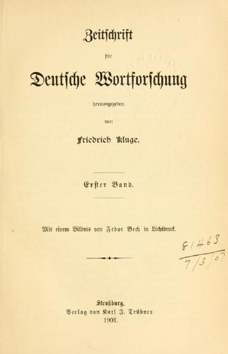 Zeitschrift für Deutsche Wortforschung by Friedrich Kluge cover