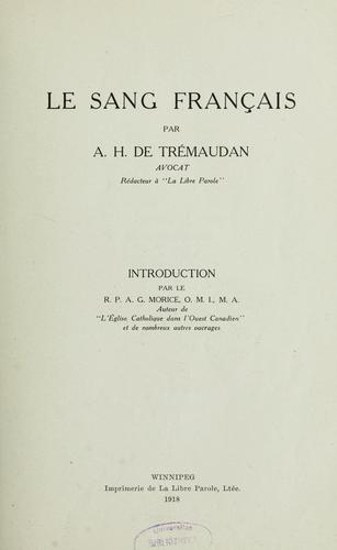 Le Sang franc̜ais by Auguste-Henri de Trémaudan cover