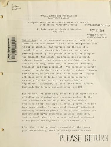 Mutual agreement programming (contract parole)