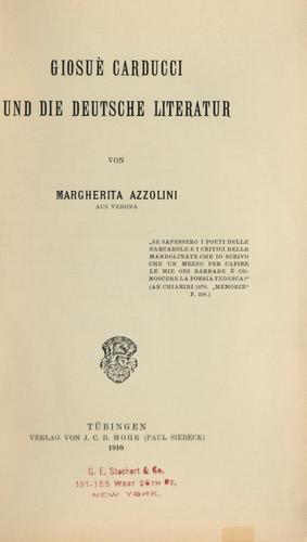 Giosuè Carducci und die deutsche Literatur by Margherita Azzolini cover