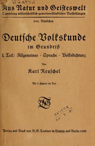 Deutsche Volkskunde im Grundriss by Karl Theodor Reuschel cover