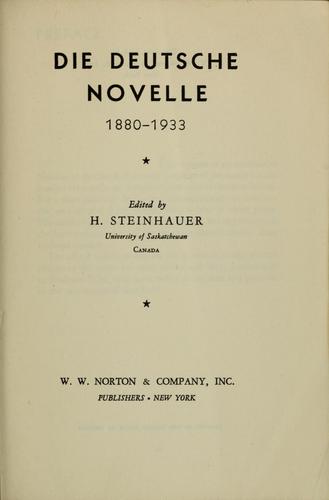Die deutsche novelle, 1880-1933 by Harry Steinhauer cover