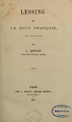 Lessing et le goût français en Allemagne by L. Crouslé cover