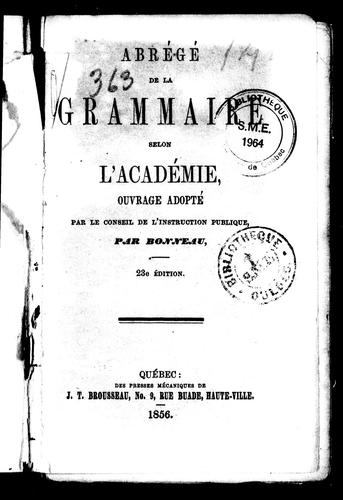 Abrégé de la grammaire selon l'Académie by Bonneau cover