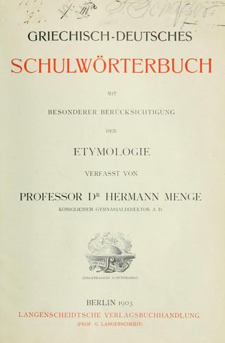 Griechisch-deutsches Schulwörterbuch by Menge, Hermann cover