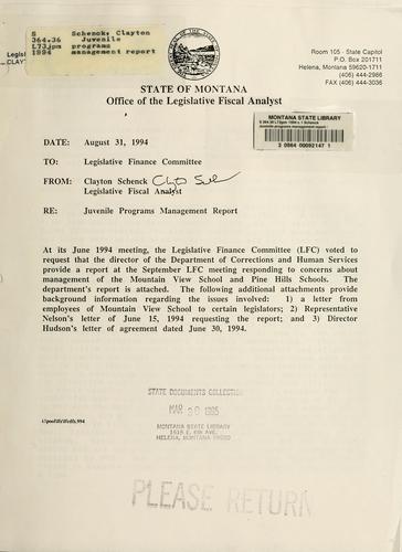 Juvenile programs management report