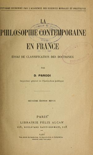 La philosophie contemporaine en France by Dominique Parodi cover
