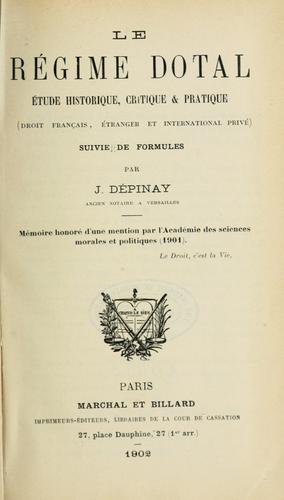 Le régime dotal by J. Dépinay cover
