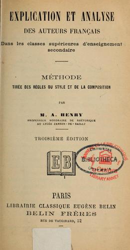 Explication et analyse des auteurs français by Auguste Henry cover