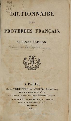 Dictionnaire des proverbes français by Pierre de La Mésangère cover
