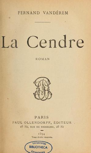 La Cendre by Fernand Vandérem cover