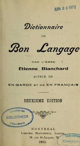 Dictionnaire de bon langage by Étienne Blanchard cover