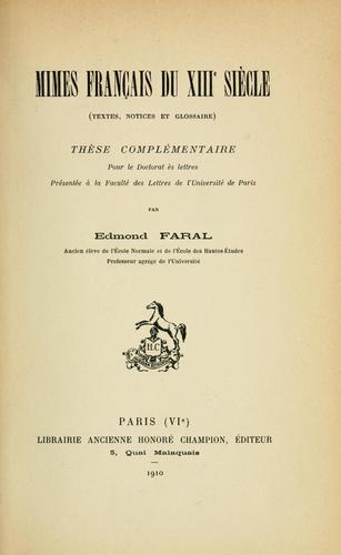 Mimes français du XIIIe siècle by Edmond Faral cover