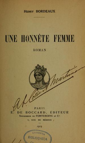 Une honnête femme, roman by Henri Bordeaux cover