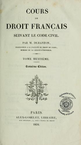 Cours de droit français by A. Duranton cover