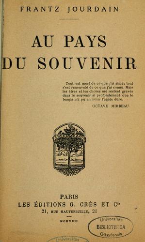 Au pays du souvenir by Frantz Jourdain cover