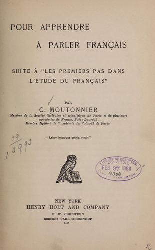 Pour apprendre à parler français by C. Moutonnier cover