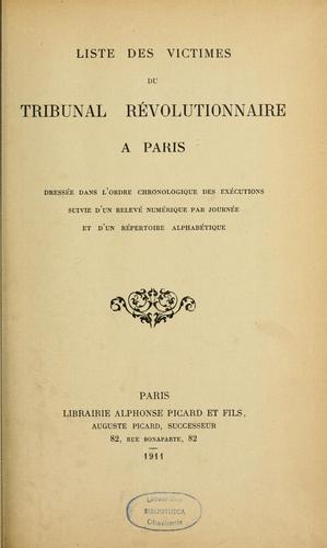 Liste des victimes du Tribunal révolutionnaire à Paris by France cover