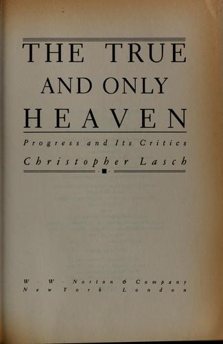 The true and only heaven by Christopher Lasch cover