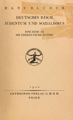 Deutsches Reich, Judentum und Sozialismus by Hans Blüher cover
