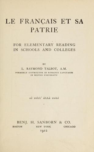 Le Français et sa patrie by L. Raymond Talbot cover