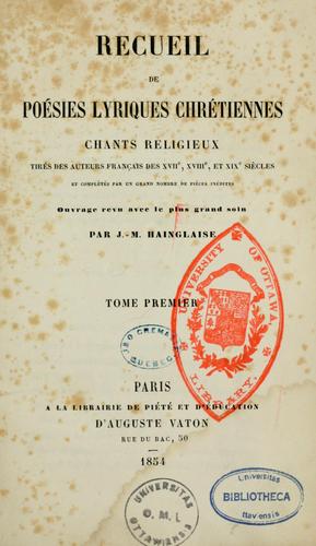 Recueil de poésies lyriques chrétiennes by J.-M Hainglaise cover