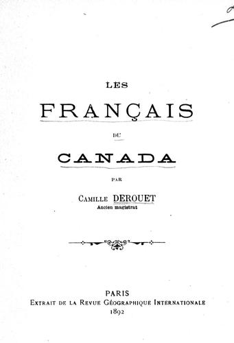 Les Français du Canada by Camille Derouet cover