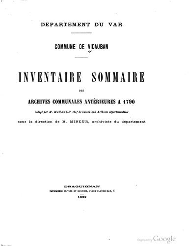 Inventaire sommaire des archives communales antérieures à 1790 by Vidauban (France) cover