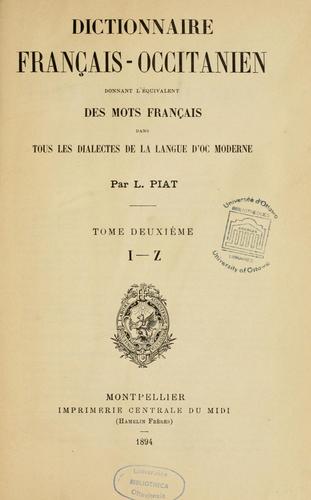 Dictionnaire français-occitanien by L. Piat cover