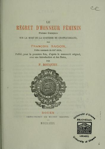 Le regret d'honneur féminin by François de Sagon cover