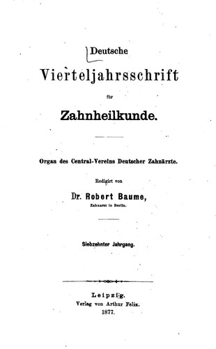 Deutsche vierteljahrsschrift fuer zahnheilkunde by  cover
