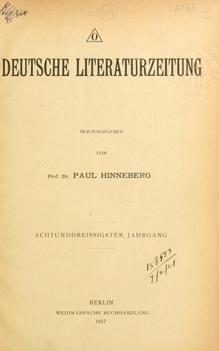 Deutsche Literaturzeitung by Paul Hinneberg  cover