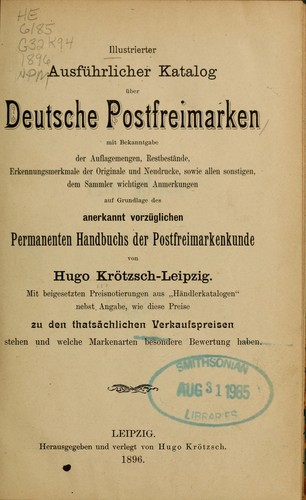 Illustrierter ausführlicher katalog über deutsche postfreimarken by Hugo Krötzsch cover