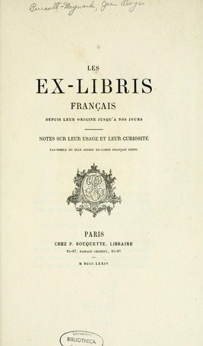 Les Ex-libris français depuis leur origine jusqu'à nos jours by Jean Aloys Perrault-Maynand cover