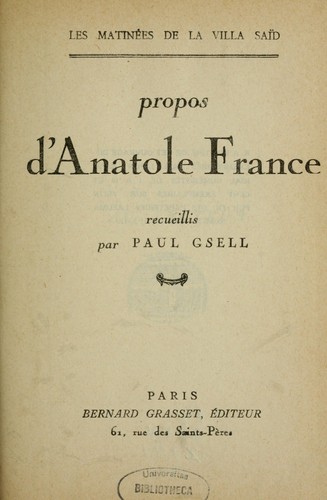 Les matinées de la Villa Saïd by Anatole France cover