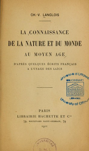 La  connaissance de la nature et du monde au moyen âge by Charles Victor Langlois cover