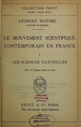 Le mouvement scientifique contemporain en France by Georges Matisse cover