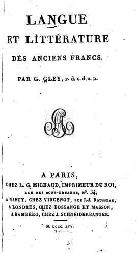 Langue et littérature des anciens Francs by Gérard Gley cover