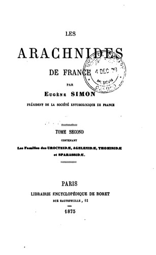 Les arachnides de France by Eugène Louis Simon , Eugène Simon, Lucien Berland, Louis Fage cover