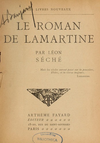 Le roman de Lamartine by Léon Séché cover