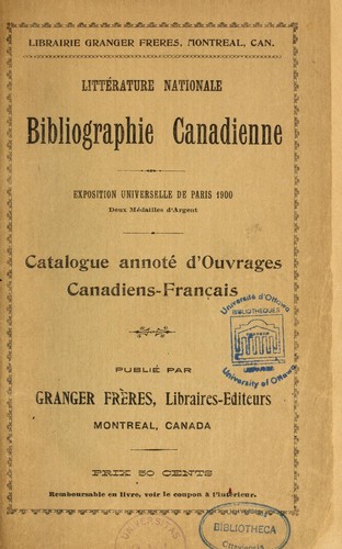 Littérature nationale, bibliographie canadienne by  cover