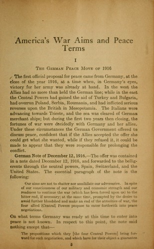America's war aims and peace program