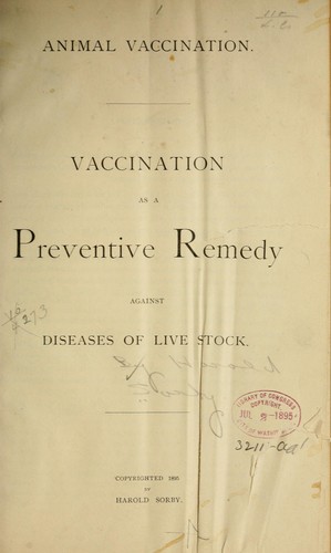 Animal vaccination by Harold] [from old catalog Sorby cover